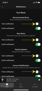 how to turn off Spotify in app notifications on an iPhone