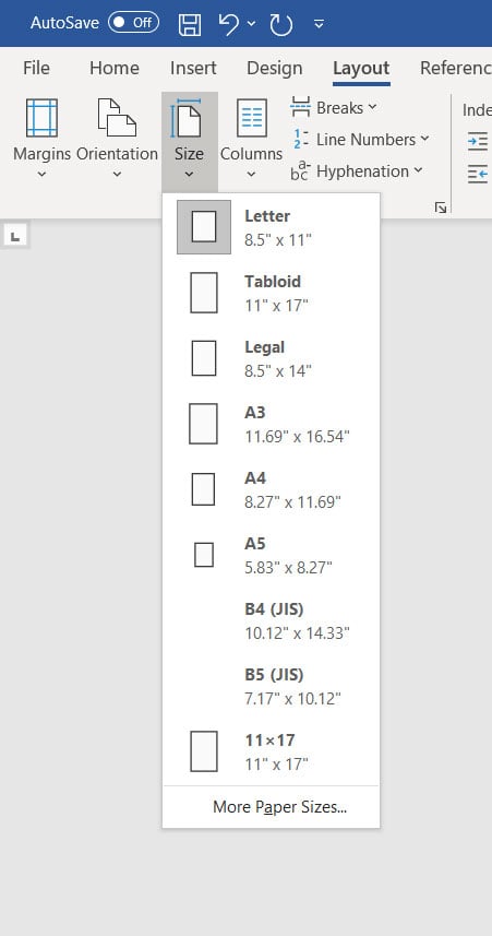 how to change paper size in Word