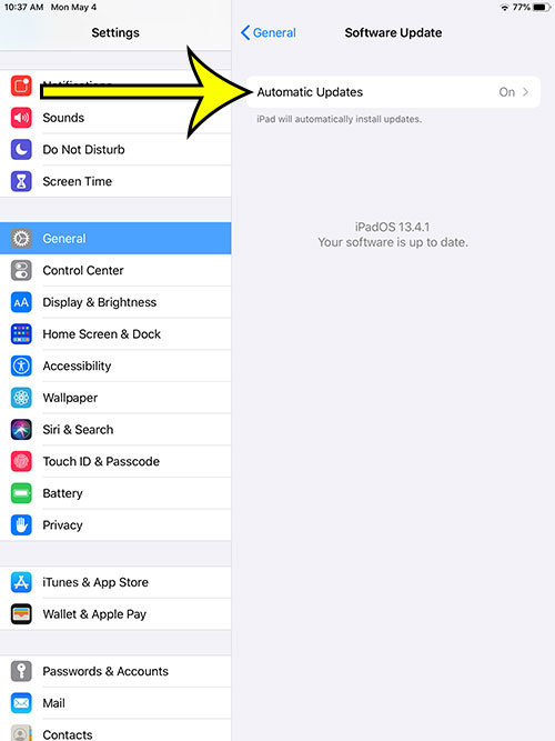 how to enable automatic updates on iPad