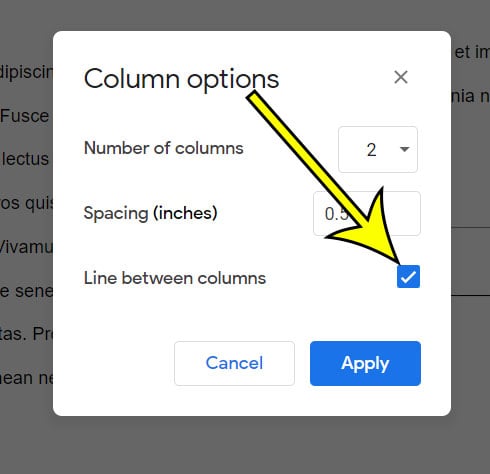 how to add a line between columns in Google Docs
