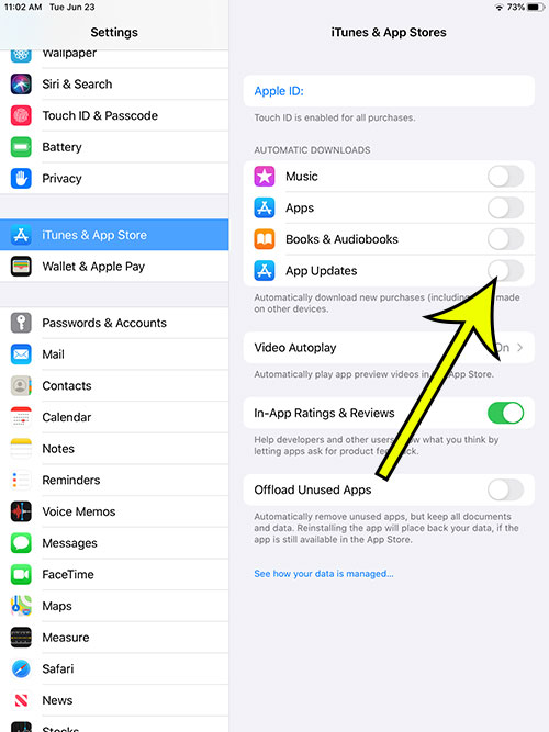 how to stop iPad apps from updating automatically