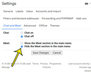 how to remove the Meet section in Gmail