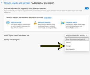 how ot change default search from Bing to Google in Microsoft Edge