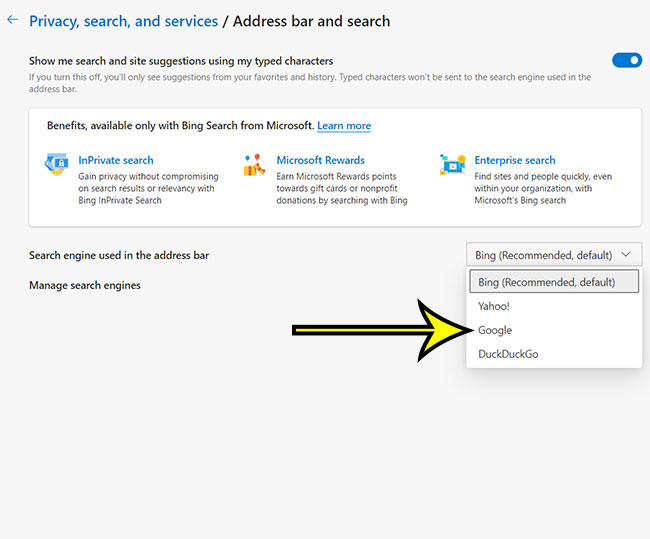 how to change default search engine from Bing to Google
