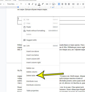 how to delete a google docs table