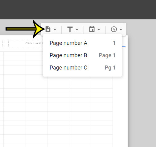 how to add page numbers to header in Google Sheets
