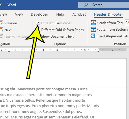 how to skip the first page number in Word