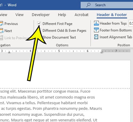 how to skip first page header in word