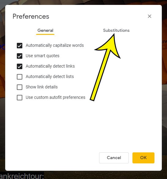 How to Disable a Substitution in Google Slides 3 click the Substitutions tab