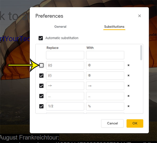 how to disable substitutions in Google Slides