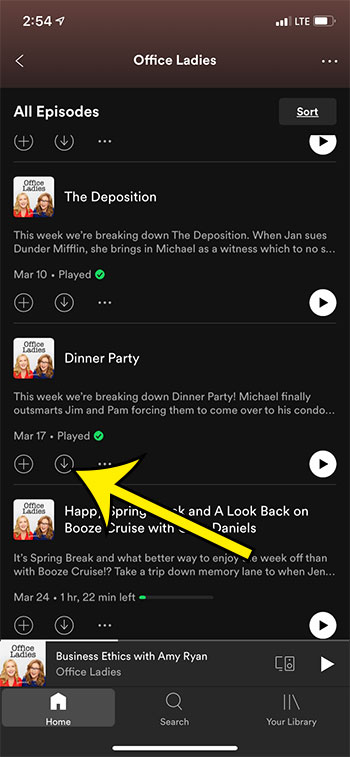 how to download a podcast episode in Spotify on an iPhone
