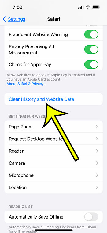 tap Clear History and Website Data