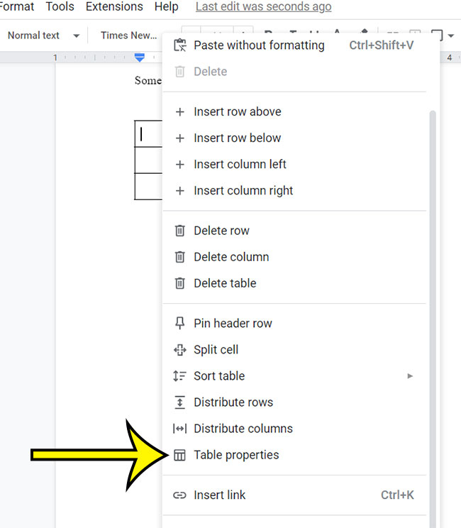 right-click the table and choose Table properties