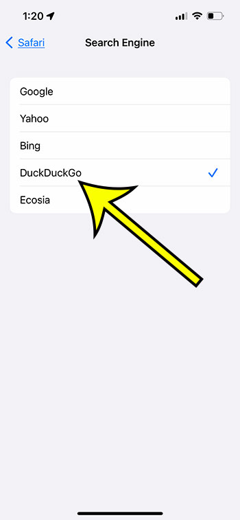 how to change the iPhone Safari default search engine