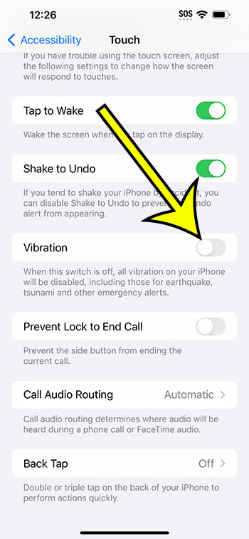 how to turn off vibration on iPhone 14