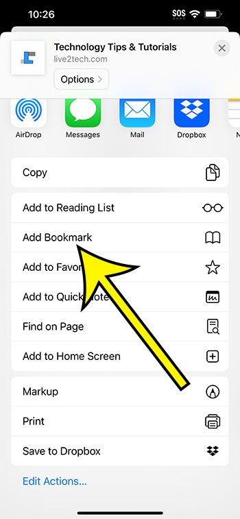 select Add Bookmark