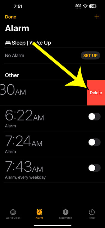 how to delete an iPhone 14 alarm