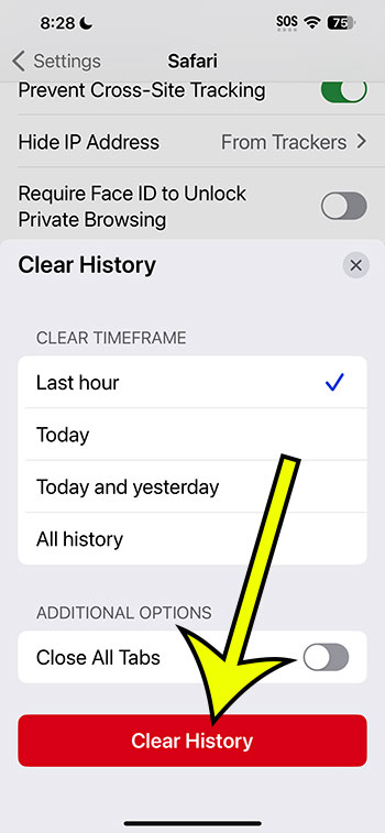 tap Clear History