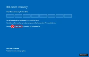 BitLocker recovery screen with the recovery key ID highlighted