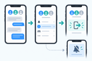 Diagram of opening a group conversation, viewing its details, leaving the conversation, or muting alerts